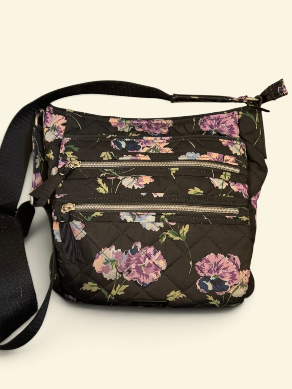 Vera Bradley Triple Zip Hipster Floating Plum Panies Crossbody Bag